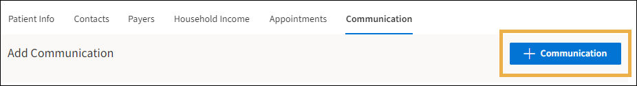 Add communications window with a yellow highlight box around the Add Communication.